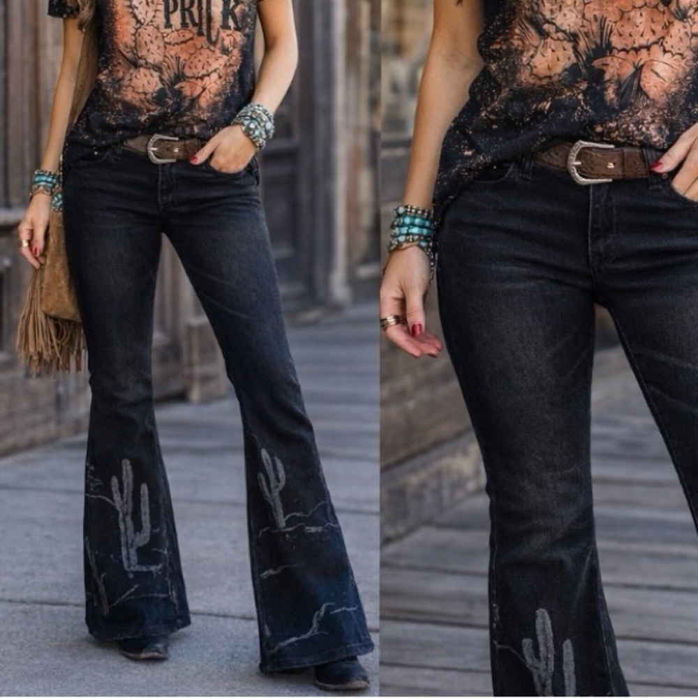 Black High rise flare jean